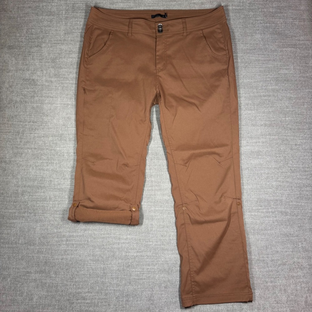 Prana Halle Roll Up Hiking Pants Brown Tan Stretch Straight Leg Womens 16 Short